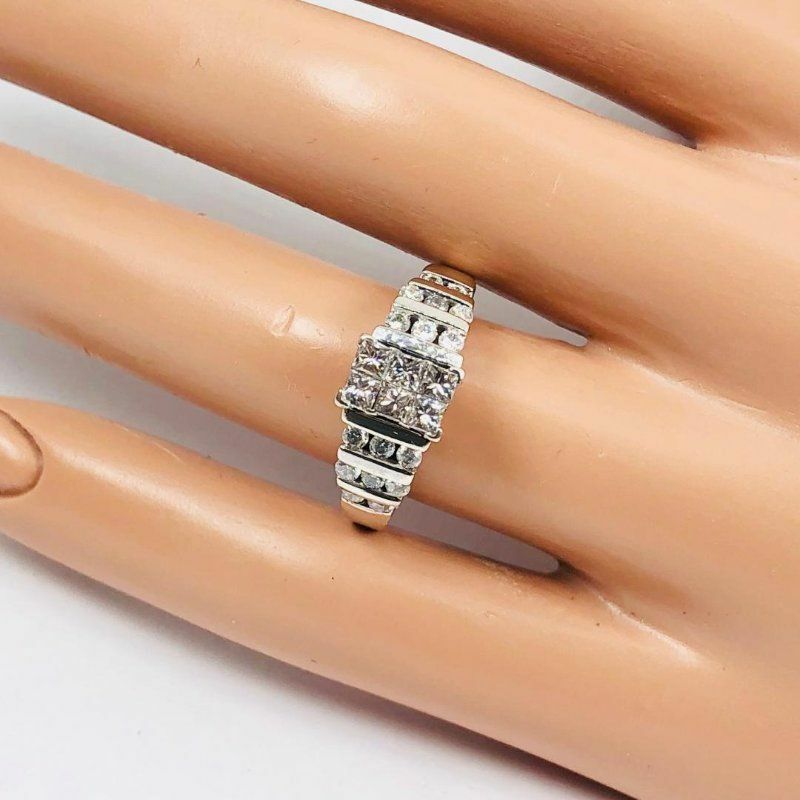 14K White Gold 1.00 Ct Princess Cut/Round Diamond Engagement Size 9 Ring