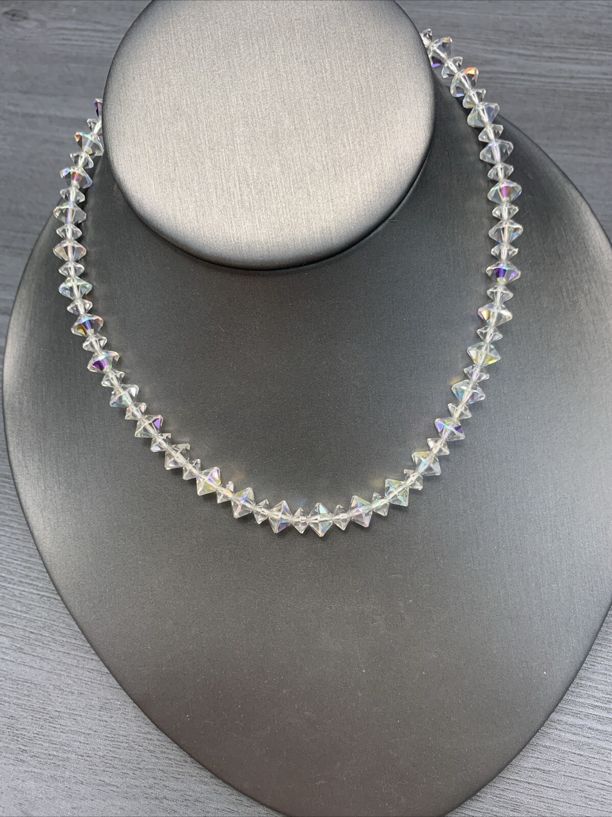 Vintage Necklace 1950s Ab Glass Crystal Wedding Necklace Change Knee length 14”