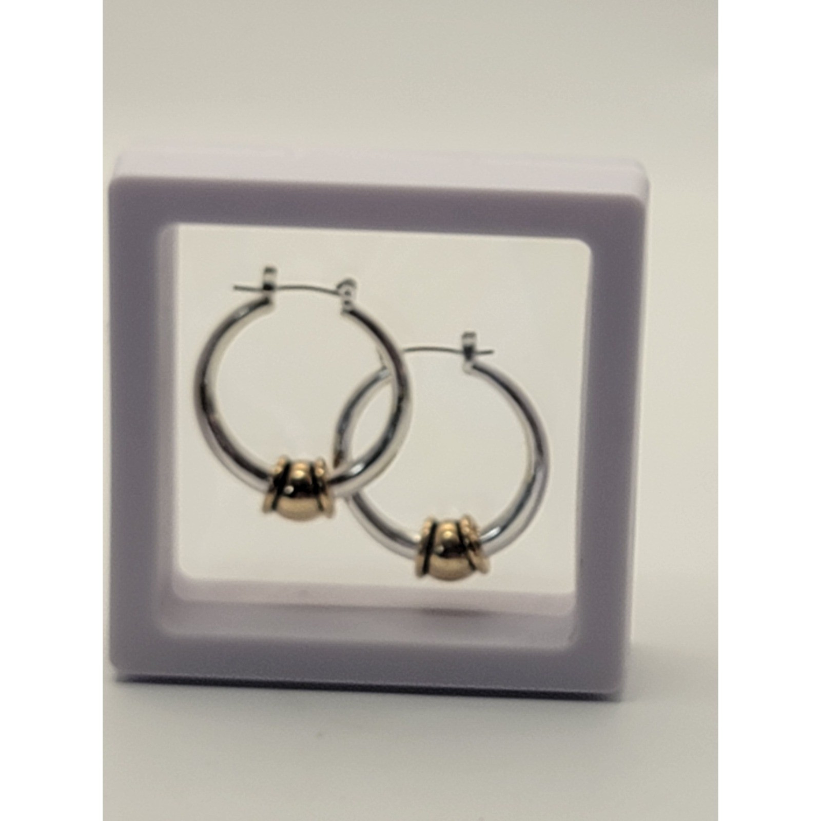 Two Tone Silver and Gold Hoop Earrings with Latch Back J445