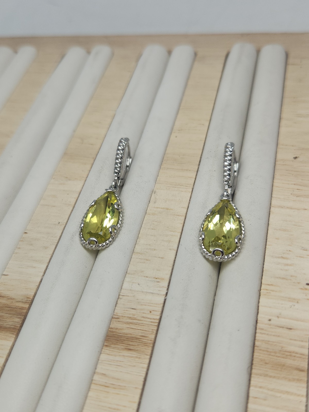 Anthony Nak Atelier 925 Sterling Silver Lemon Quartz Leverback Earrings 35mm