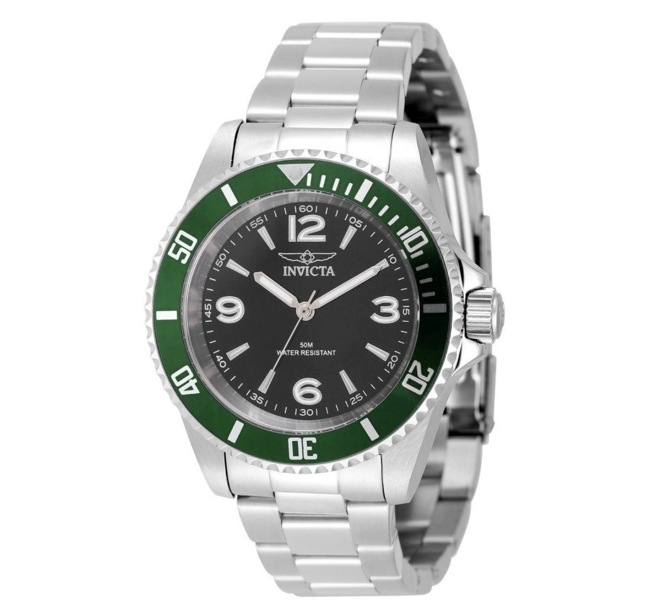 Invicta Specialty Rowan Watch 40mm, Steel, Black Dial, Green Bezel (49338)