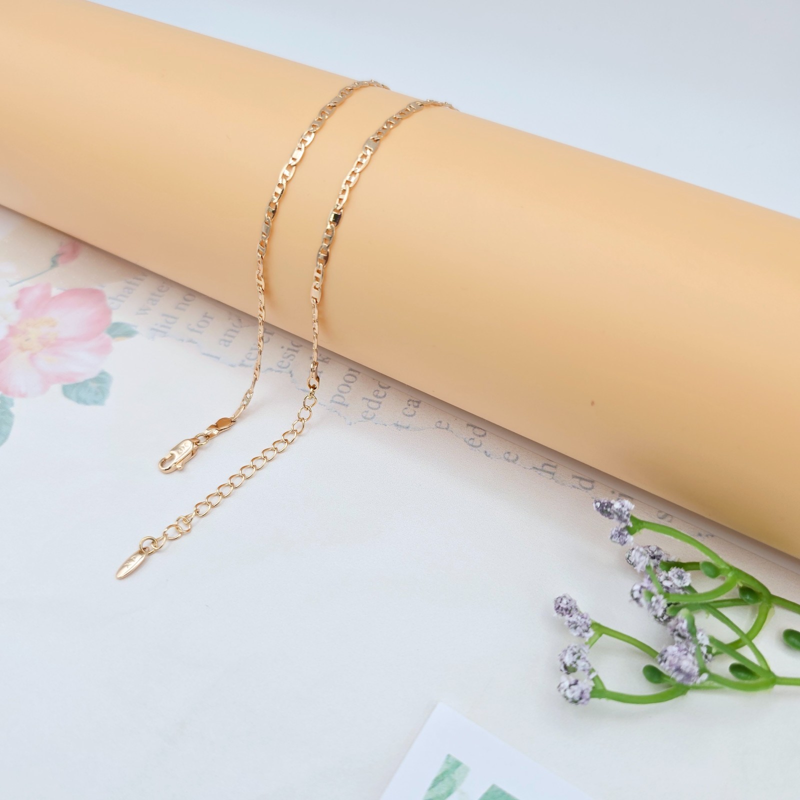 with Polished Flat Links – 45+5cm Adjustable, XPNL0046 Rose Gold Chain Necklace