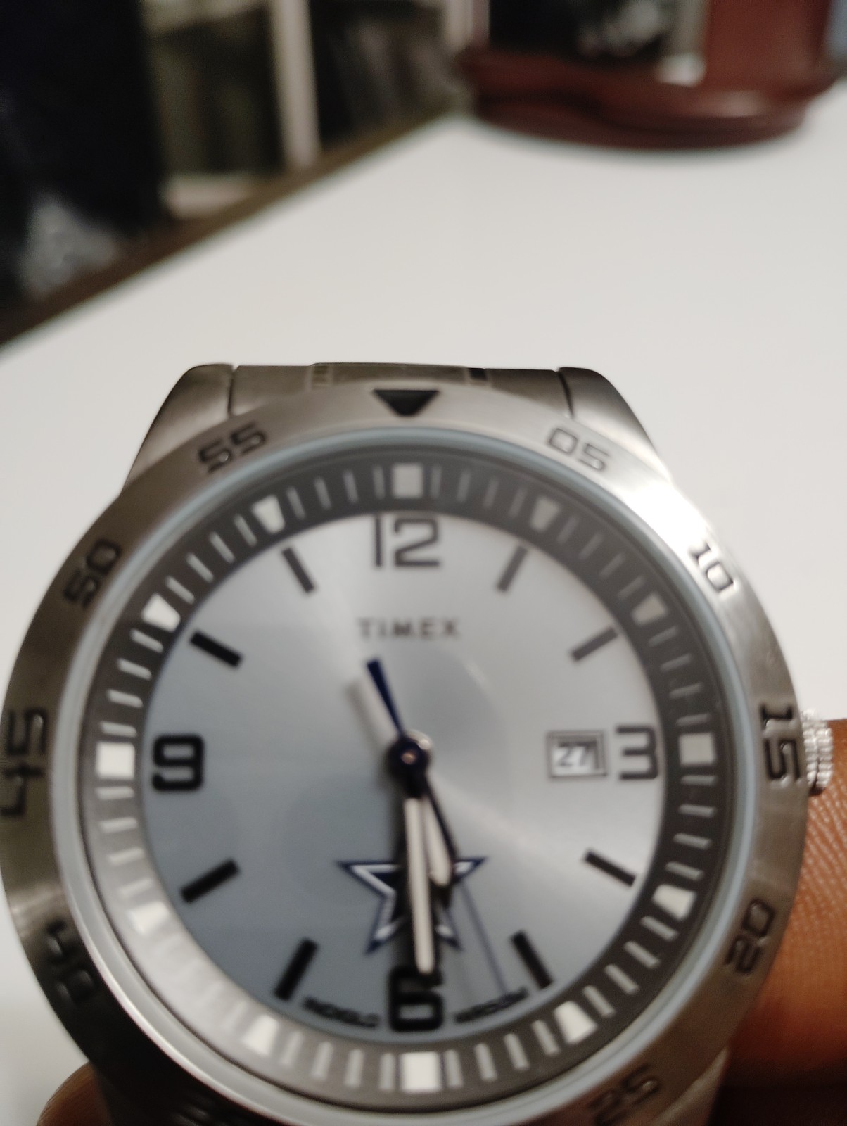 Stainless steel analog watch, Timex Citation with Dallas Cowboys logo, men’s…