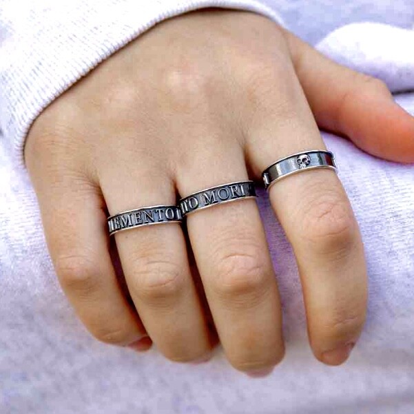 Memento Mori Ring Skull Sterling Silver Mourning Remember You Must Die Gothic