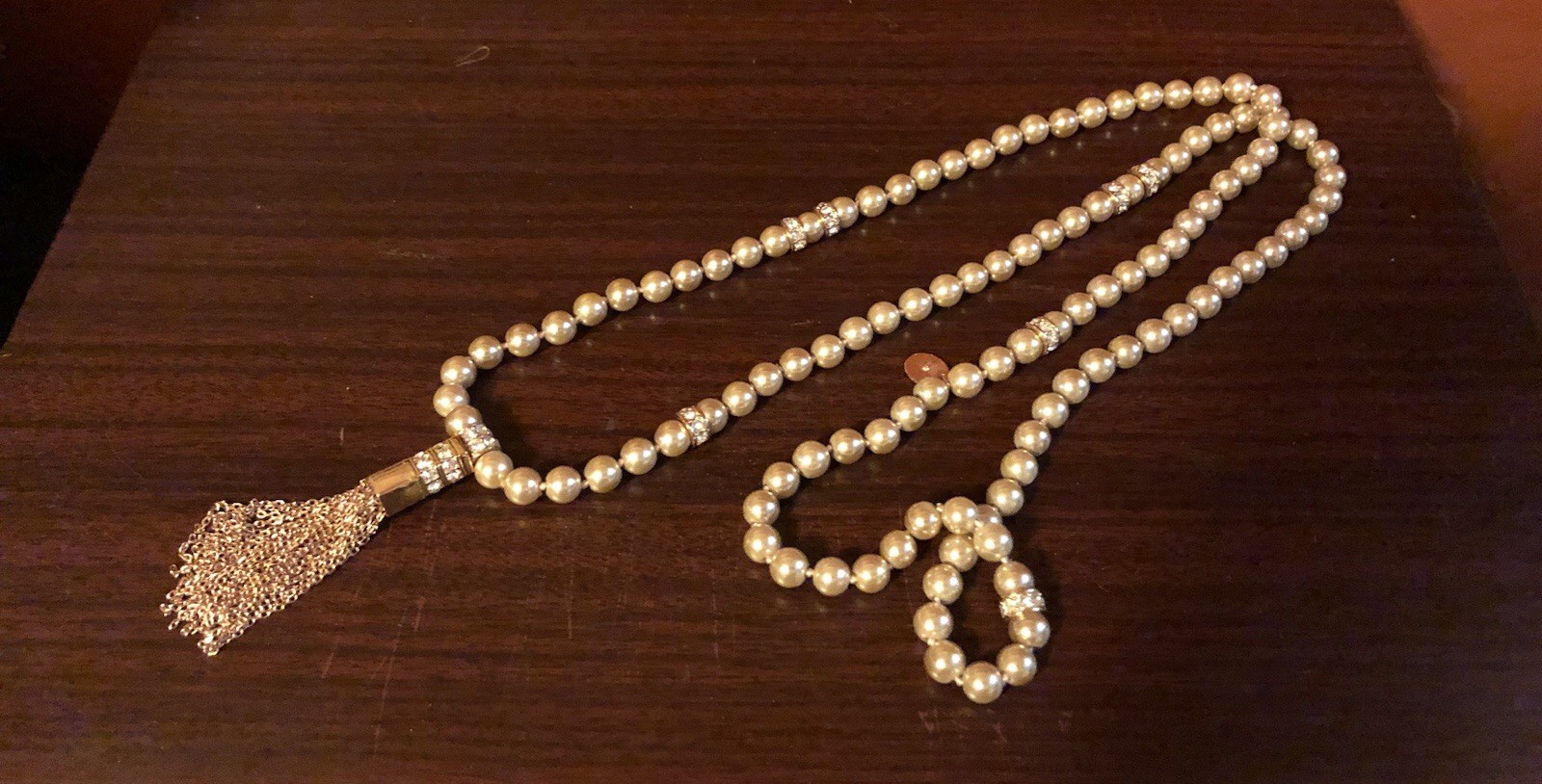 Henri Bendel 38 Inch Pearl Necklace With Rose Gold Tassel
