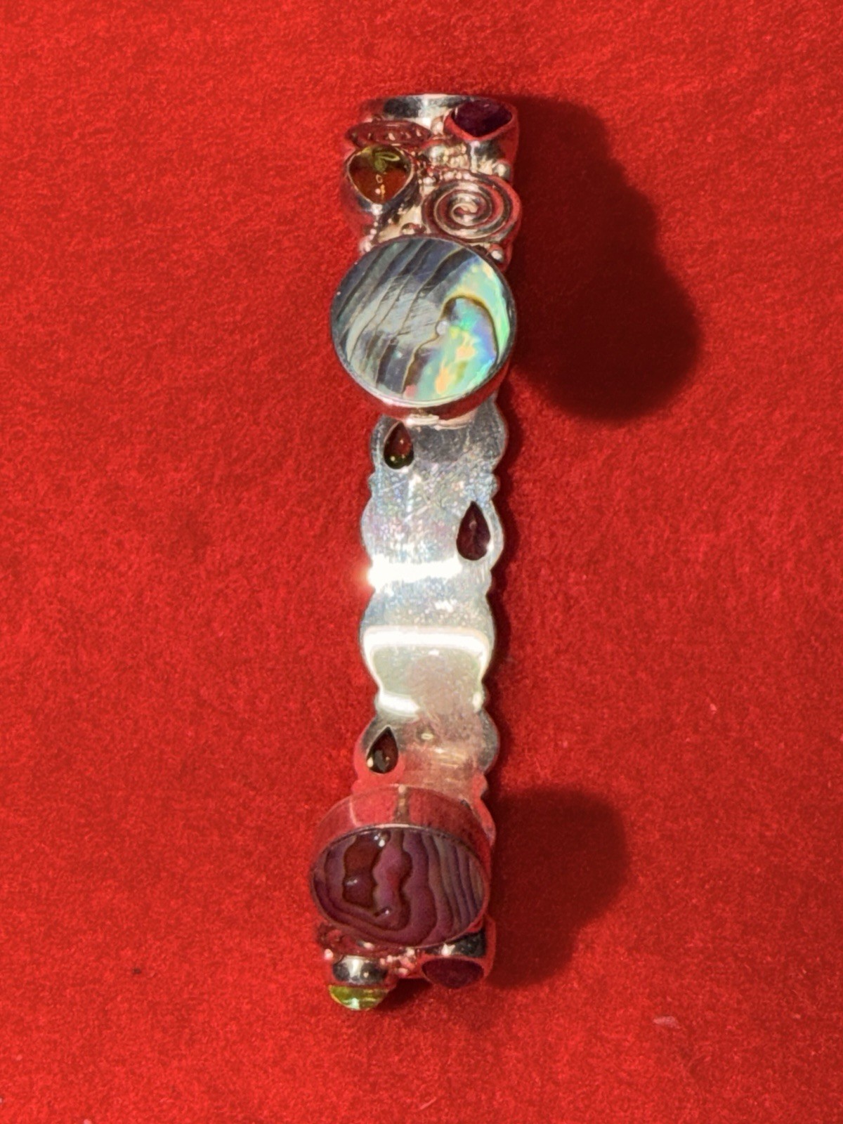 Sajen Abalone Shell Green Blue Purple Sterling Silver Cuff Bracelet