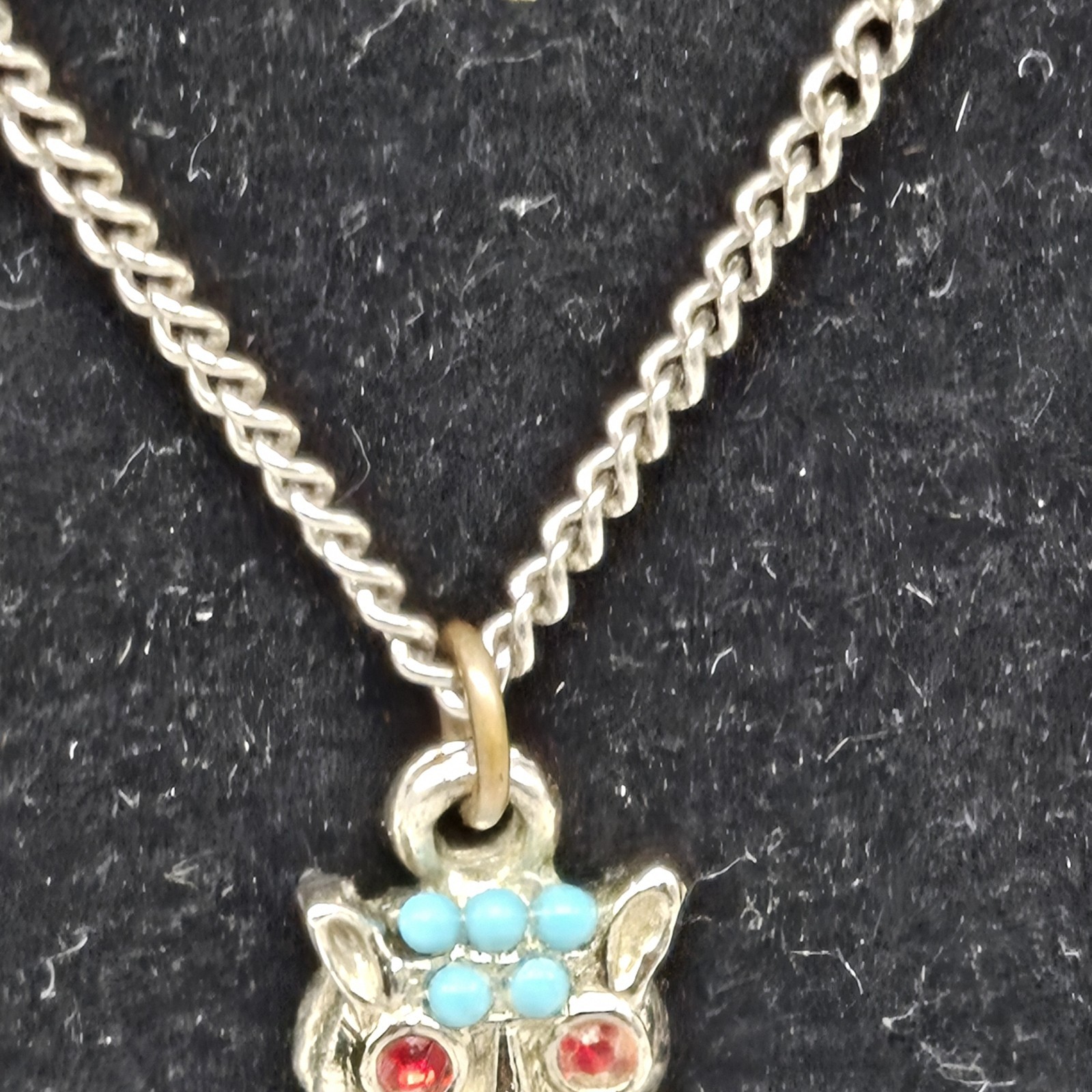 Vtg Rhinestone Eye Owl Silver And Turquoise Toned Necklaces See Details