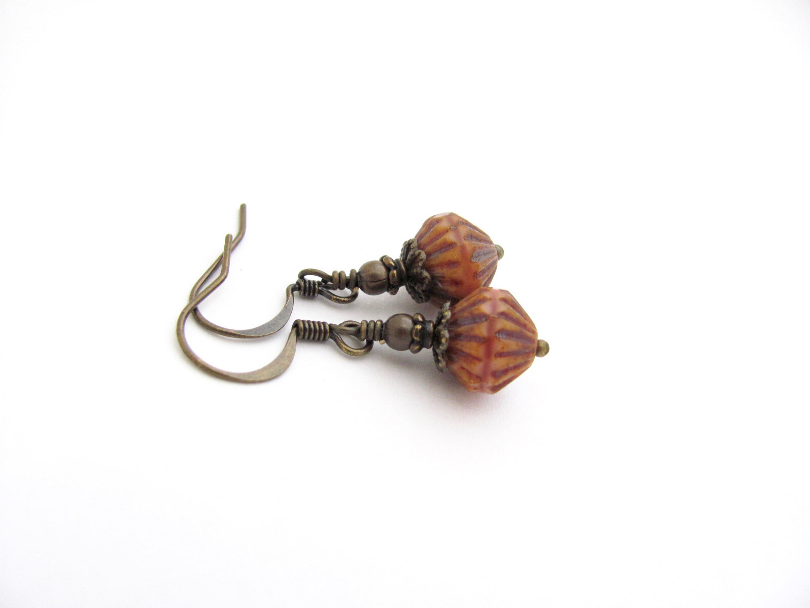 Dusty Rose Earrings Antiqued Brass Czech Glass Romantic Victorian Cosplay Gift