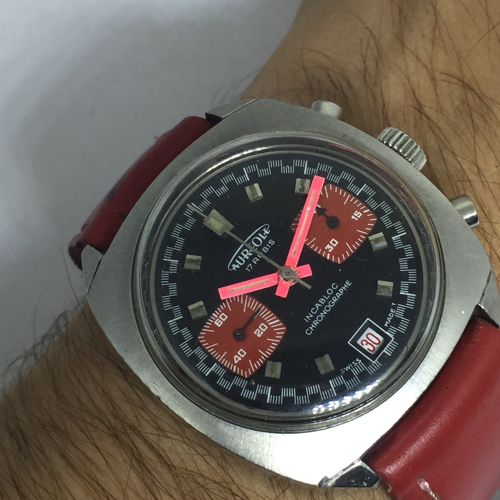 VINTAGE AUREOLE RACING CHRONOGRAPH VALJOUX 7734 38 MM MANUAL WIND