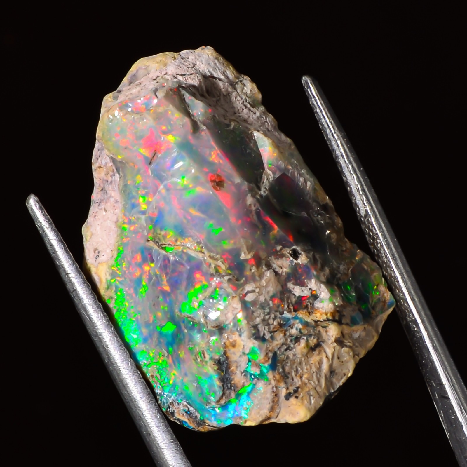 100% Natural 23.15 CT ETHIOPIAN Black OPAL ROUGH , Welo Fire Gemstone 19X28X11mm