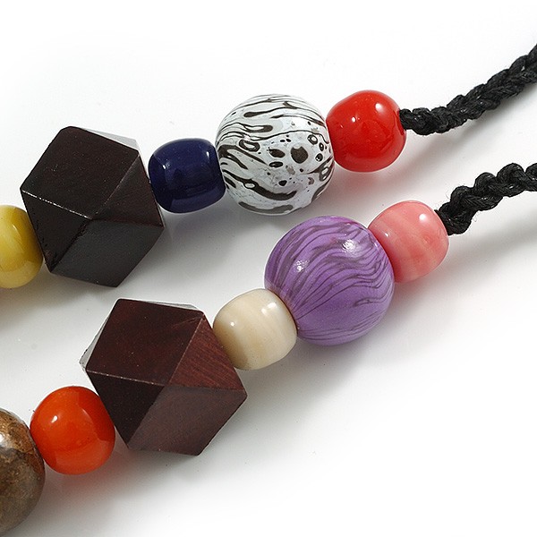 Multicoloured Ceramic/ Wooden Bead Cotton Cord Long Necklace – 82cm Long