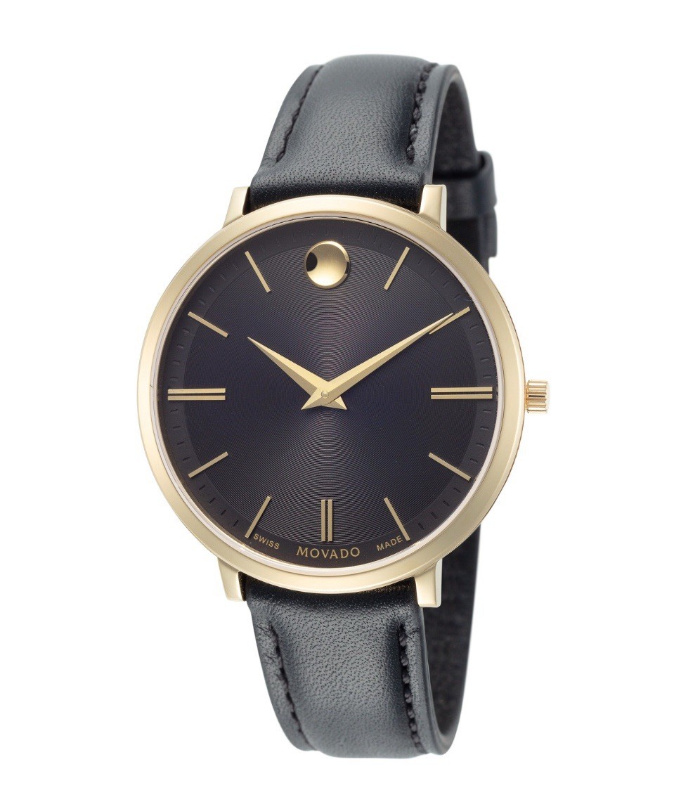 Movado Ultra Slim Women’s Black Dial Leather Strap Quartz Watch – 0607091