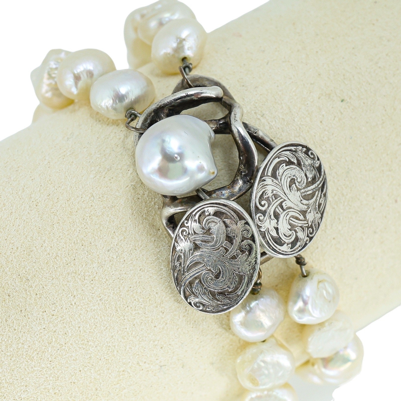 Signed Antique William B Kerr 4730 Arts & Crafts Baroque Pearl Bracelet 8.25 In