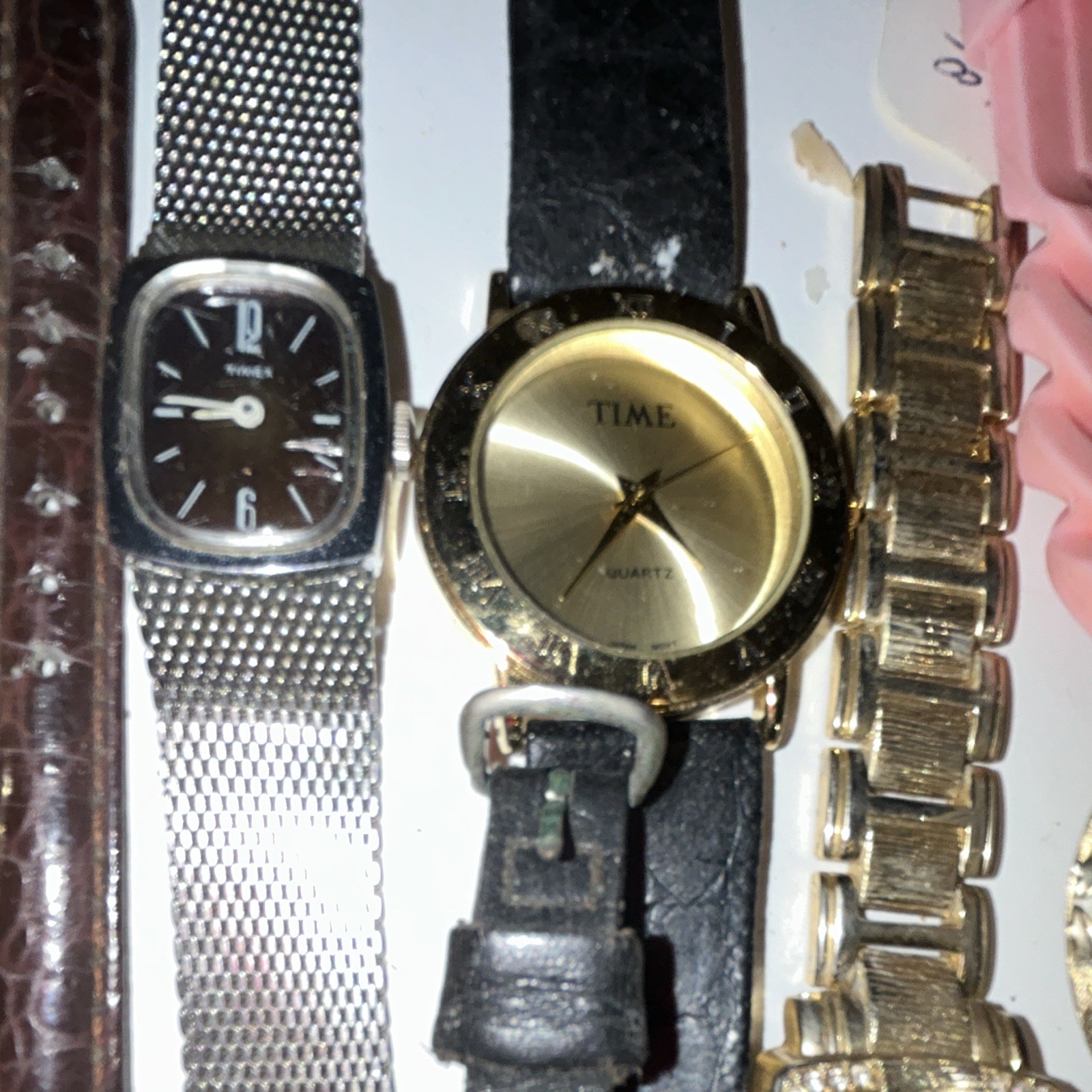 Women’s Quartz Analog Wristwatch Lot Mixed Bands Pink Orange Gold Silver