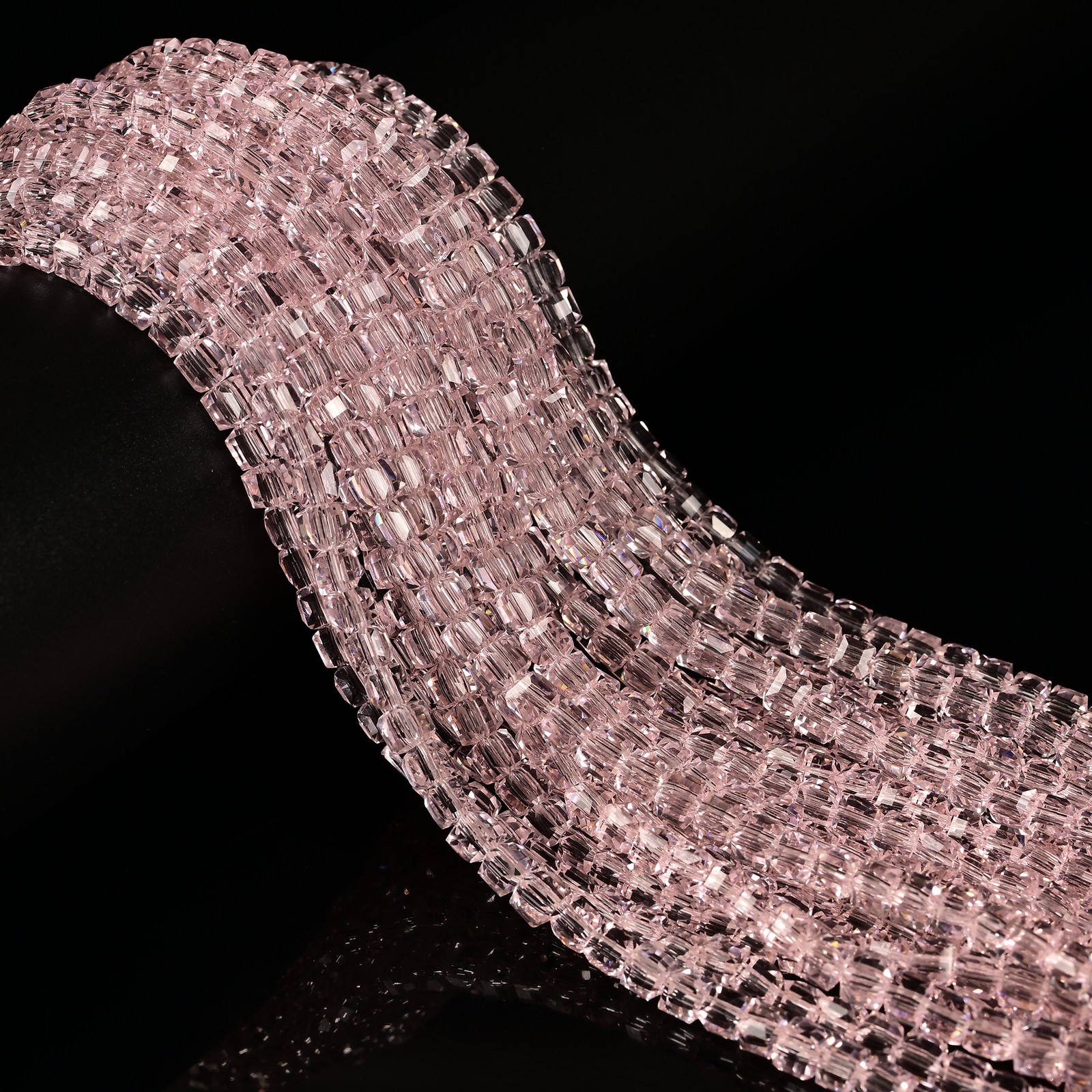 Pink Crystal Glass Faceted Rubik’s Cube Beads Size 4mm 15.5” Strand