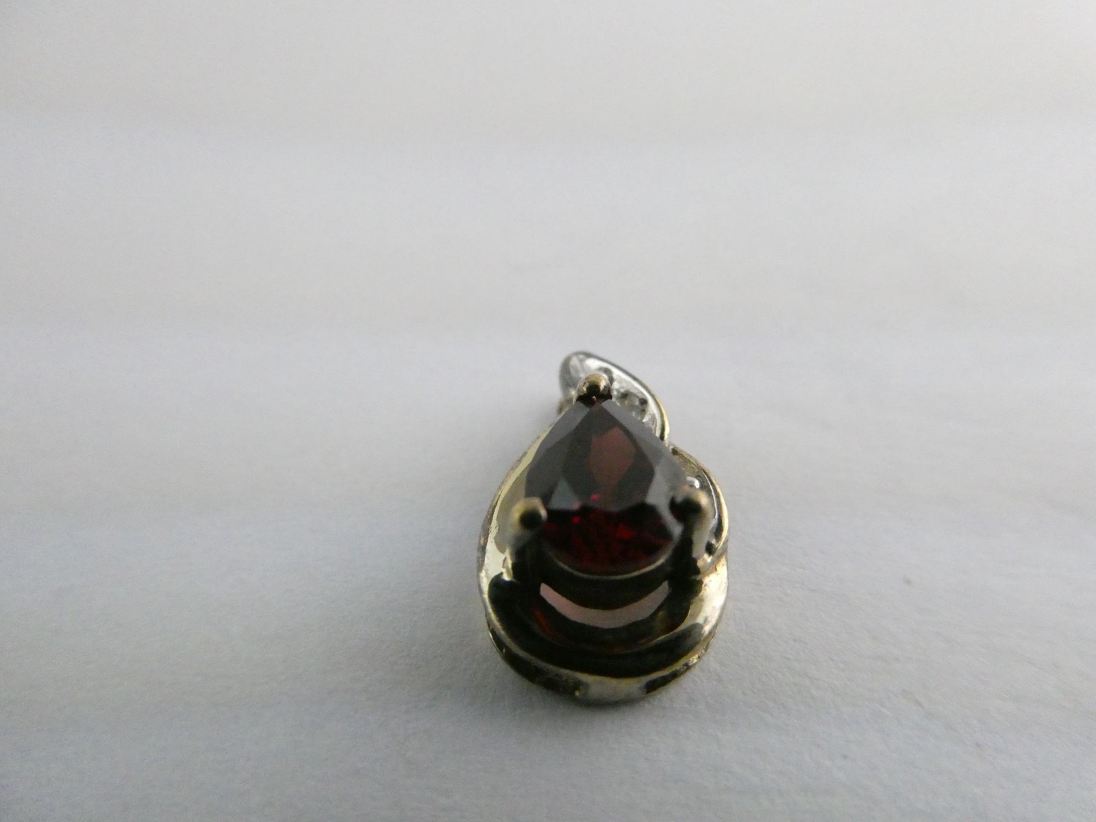 Sterling Silver Gilt Accent Garnet and White Topaz Slide Pendant 925 1.2g 13.4mm