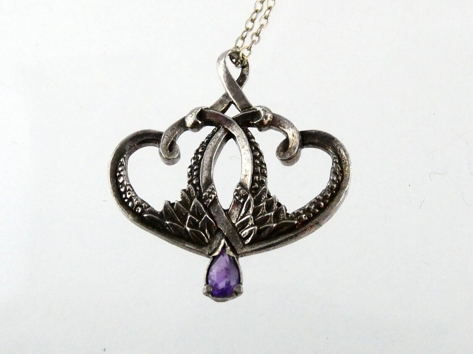 Franklin Mint Sterling Silver Amethyst Pendant Necklace 925 1983 FM 18 Inches