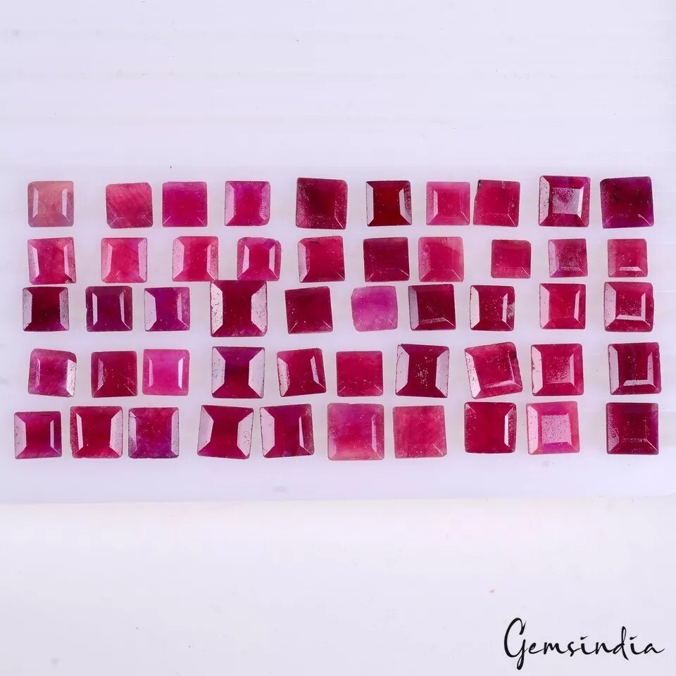 50 Pcs/6-9mm Natural Pink Red Ruby Princess Square Cut Ring Size Loose Gemstones