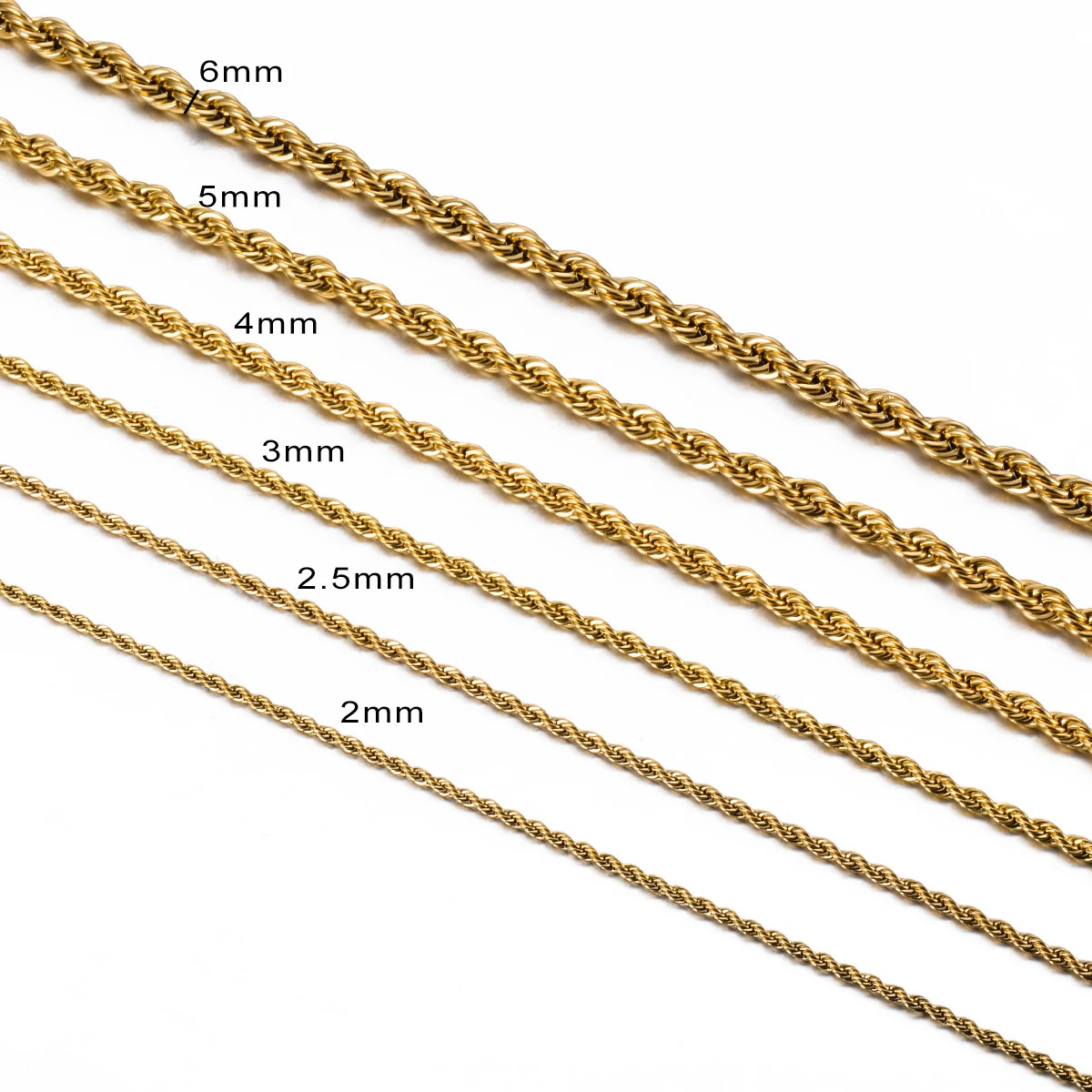 2/2.5/3/4/5/6mm Wide Twisted Rope Chain Chunky Gold Color 304 Stainless Steel Ne