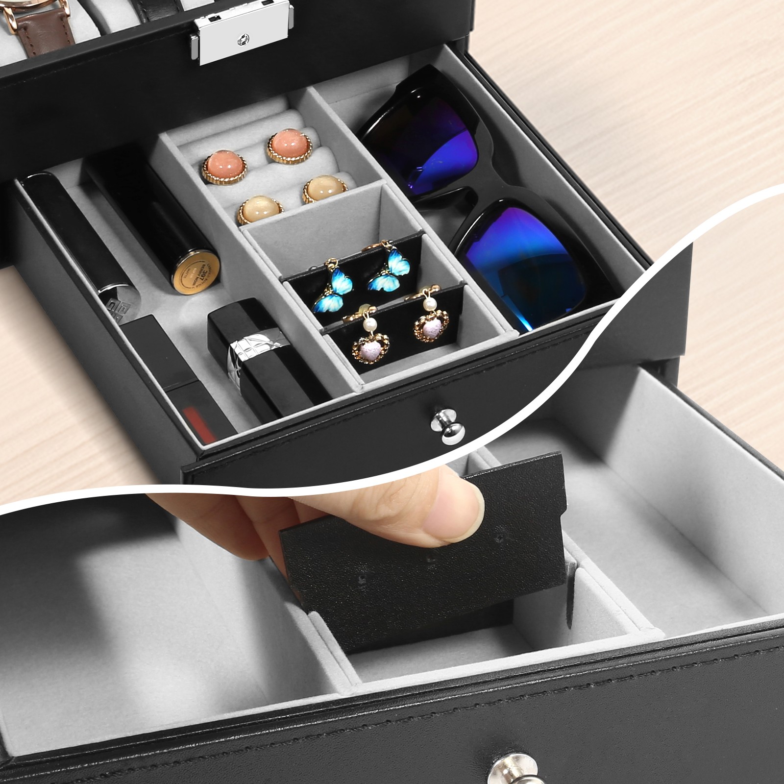 8 Slot PU Leather Watch Box Glass Top Organizer Jewelry Display Case New