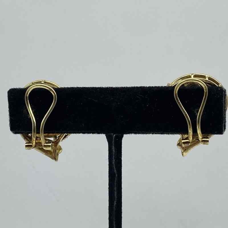 14K Yellow Gold Ribbed Blue Carved Stone & White Melee Sapphire Earrings 15.7g