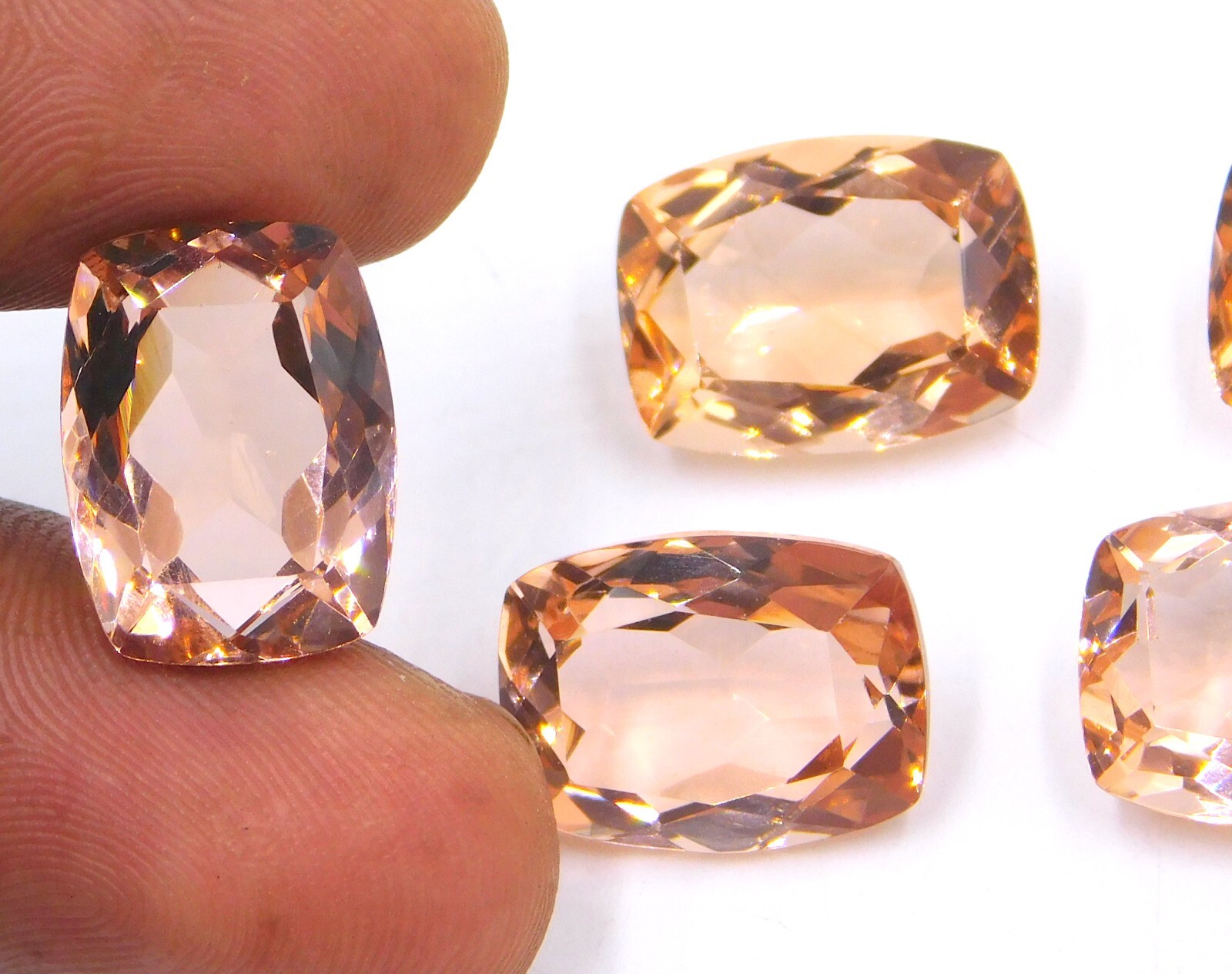 12X16 MM Lab Created Morganite Cushion Cut Loose Gemstone 43.5 Cts 5 Pcs P-1054