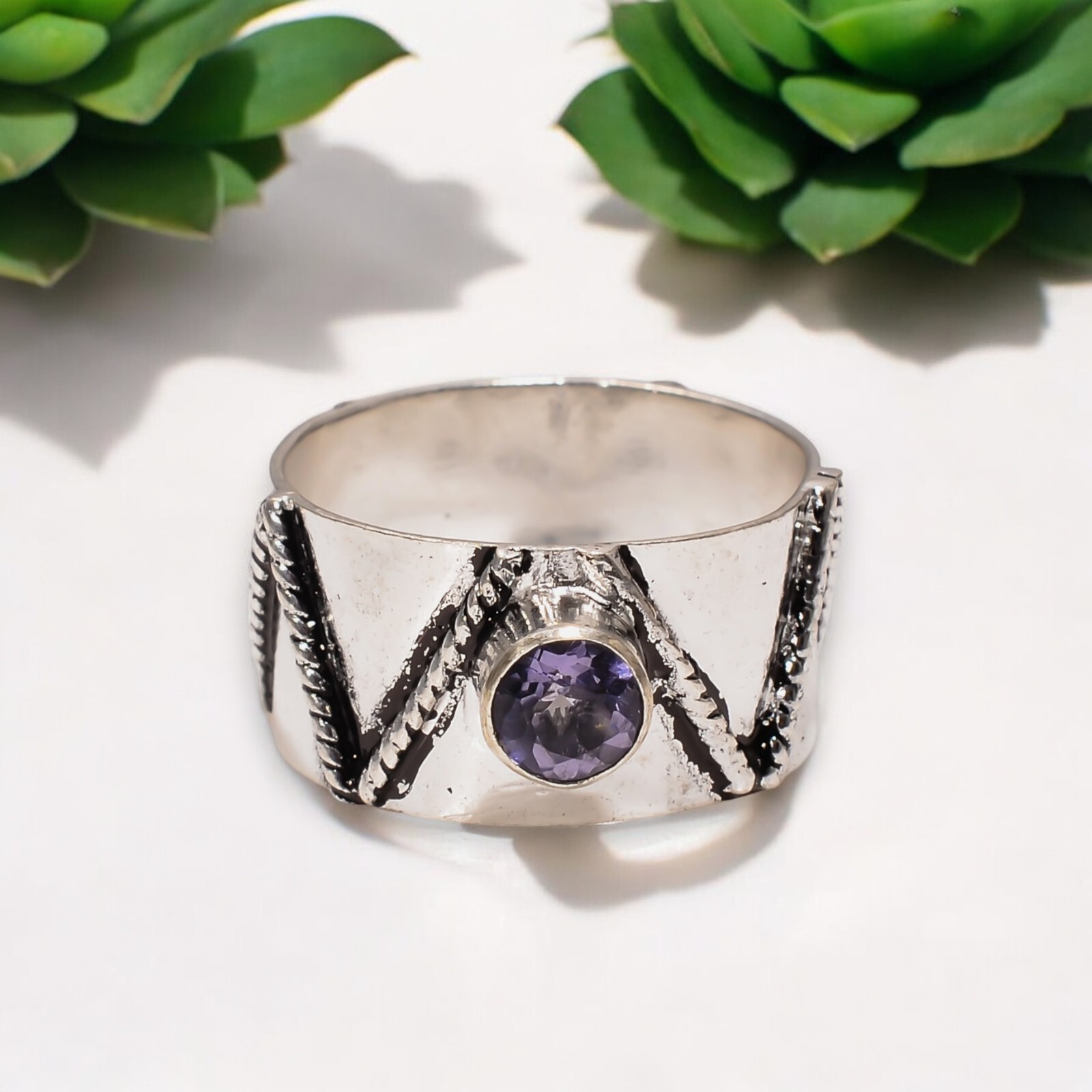 Engagement Ring Gift For Her Iolite Natural Gemstone 925 Sterling Silver Ring.
