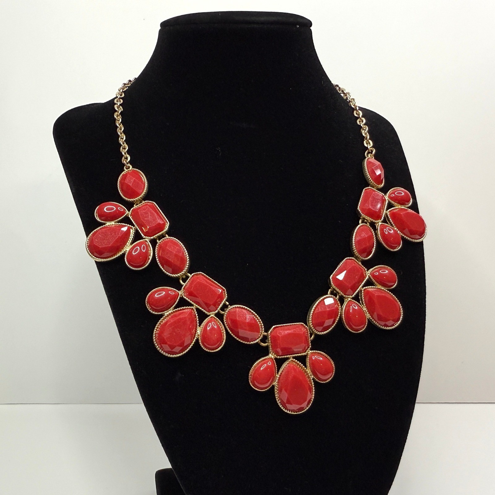 Gold Chain Faceted Gemstone Bib Necklace Acrylic Cabochon Fashion Jewelry 20.5in