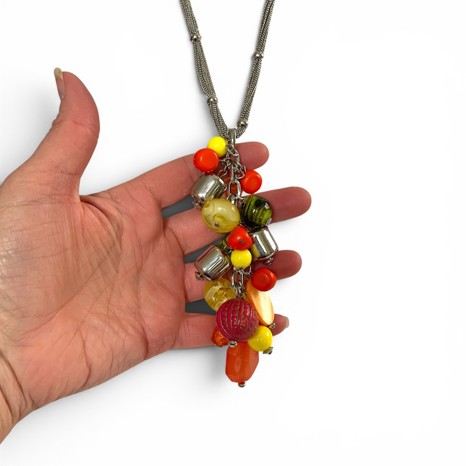 Chico’s Fruit Salad Cha Cha Necklace Colorful Beaded Pendant 30″ Y2K
