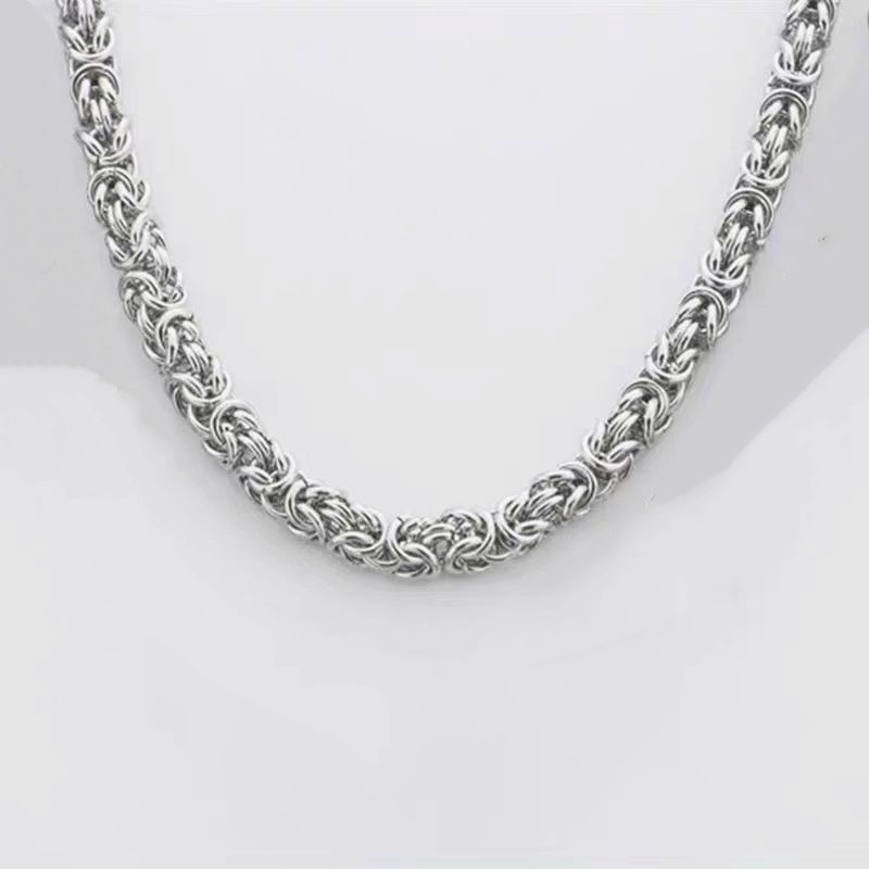 Men’s Thick Braided Byzantine Chain Bracelet Silver Plated Alloy Cuff Bangle