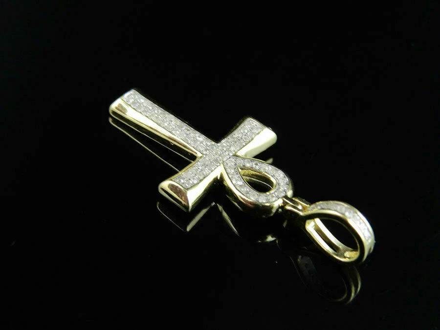 1/2 Ct Real VVS1 Moissanite Ankh Cross Pendant Necklace 14K Yellow Gold Plated