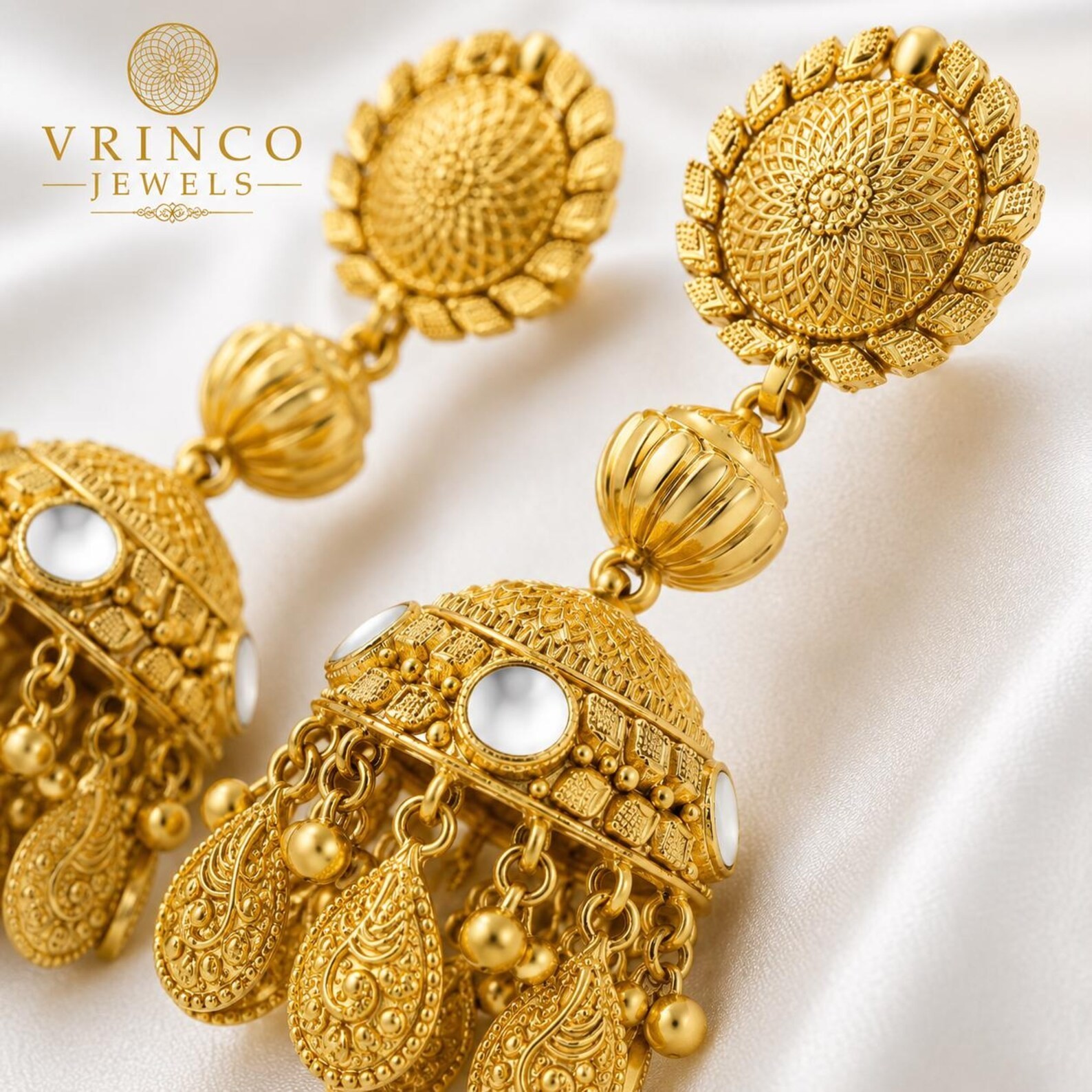 Tawny 22KT Hallmarked Yellow Gold Jhumka Earrings Traditional Long Bridal Jewelr