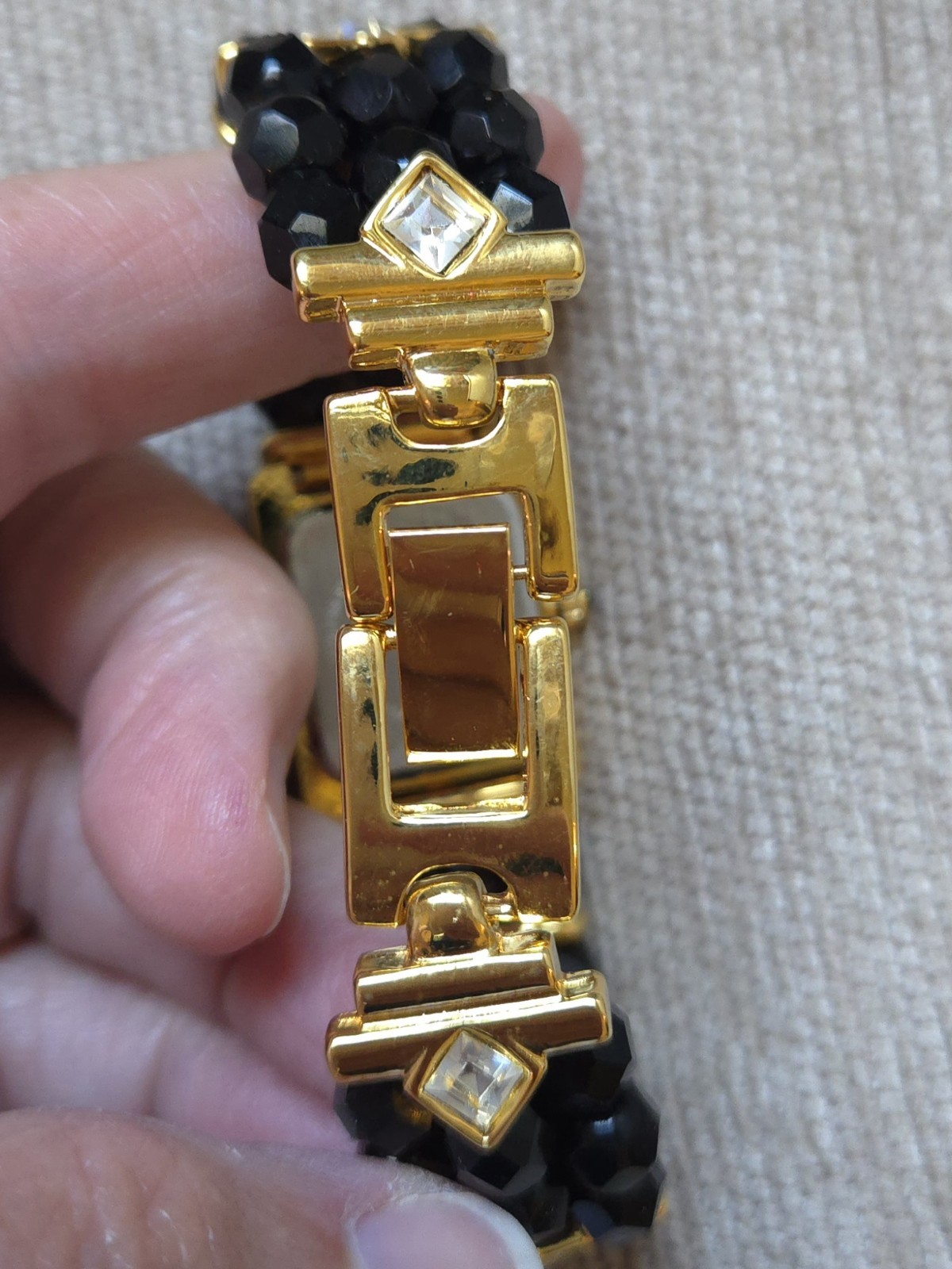 Vintage Futura 3780 Women’s Watch Black Beaded Rhinestone Quartz w/ Original Box
