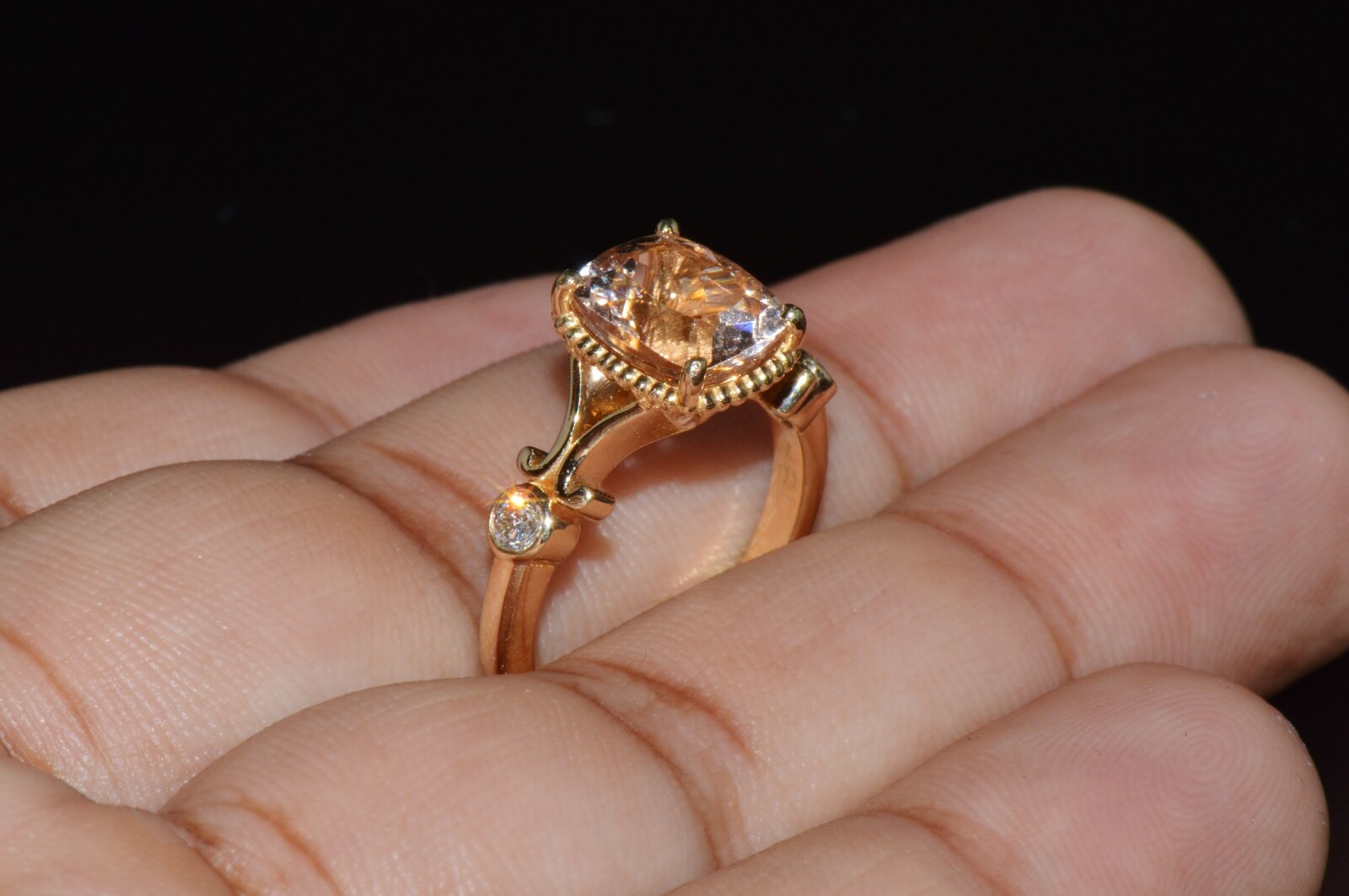 Certified Natural 2.82Cts Diamond Morganite 18K Gold Filigree Engagement Ring