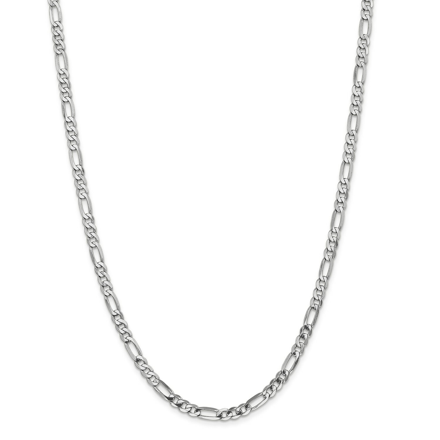 14k White Gold 4.5mm Solid Flat Figaro Link Chain w/ Lobster Clasp 18″ – 26″