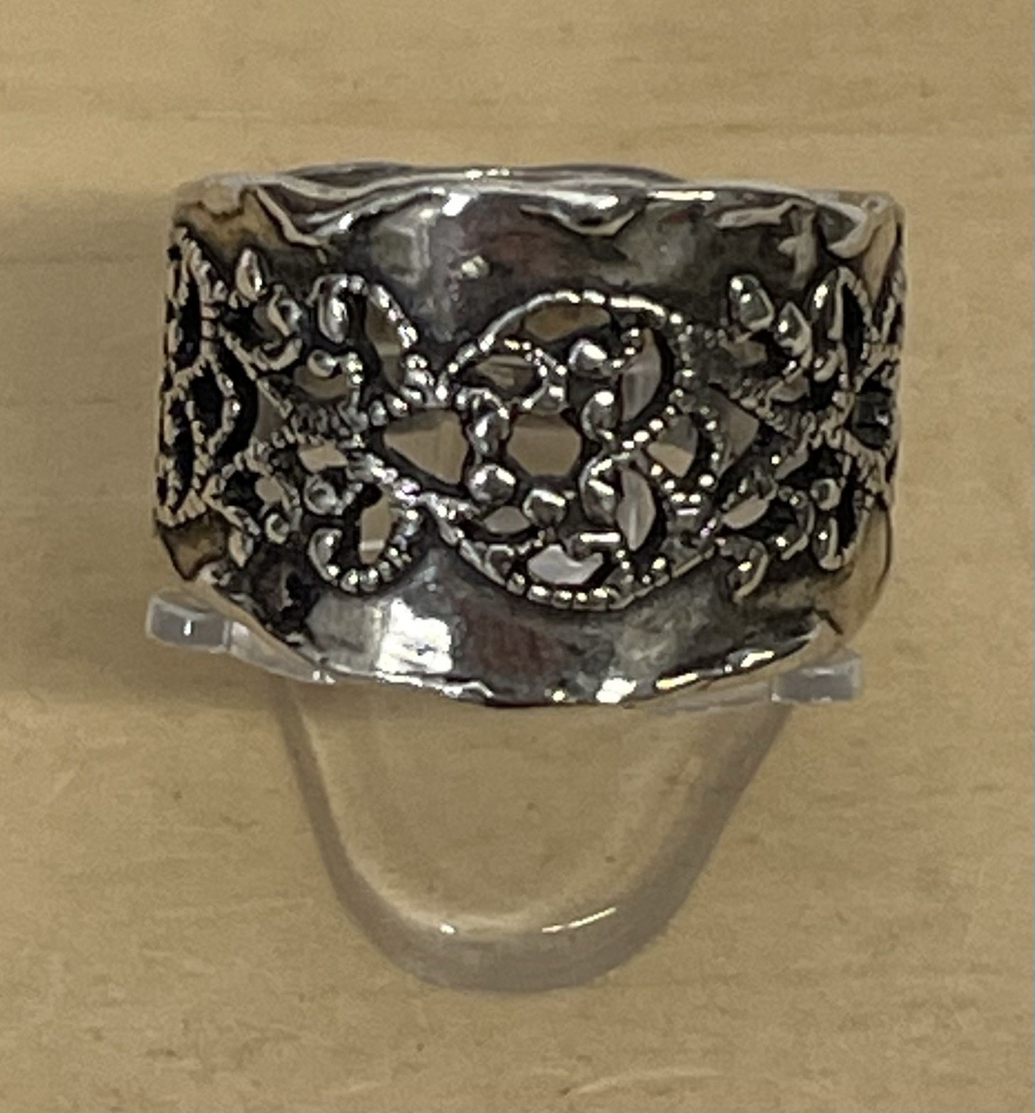 ISRAEL PZ PAZ Sterling Silver Wide Filigree Hammered Band Size 9 Ring 5.4g