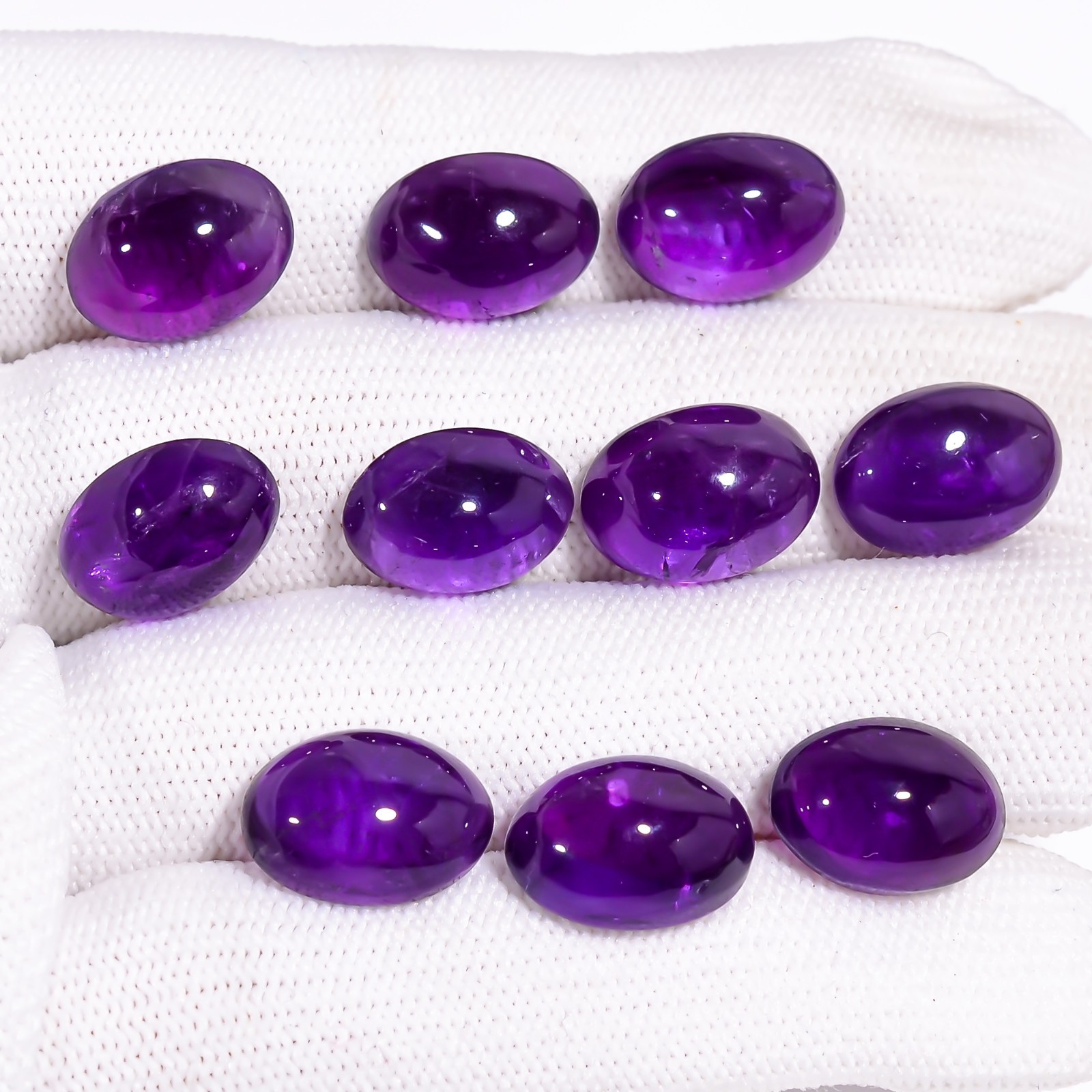 Natural purple Amethyst Oval Shape Gemstone Cabochon 10 Pc Lot 64 Cts 14X10X5 mm