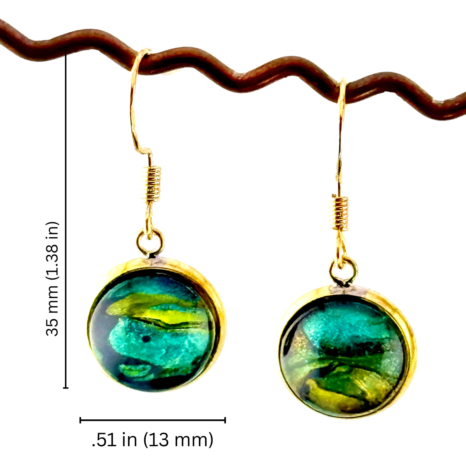 Dangle Earrings Handmade “Golden Landscapes” Electroplated Sterling Earwires