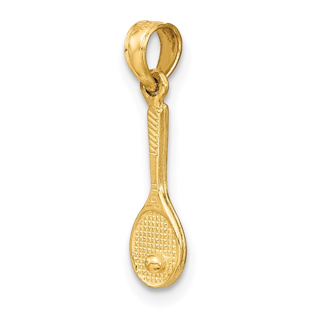 14K Yellow Gold Solid Polished 3-D Tennis Racquet Charm Pendant L-13.4mm,W-5.1mm