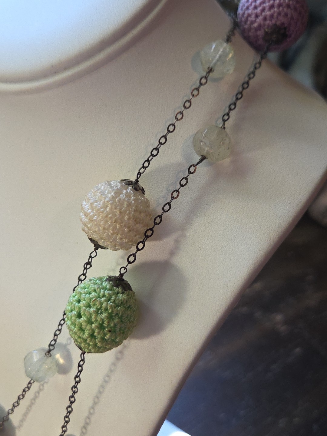 Vintage Sterling Silver Hand Crochet Multicolor Balls Necklace With Earrings