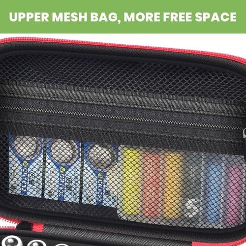 Battery Organizer Case for AA AAA Batteries, Storage Holder Box with Mesh Red