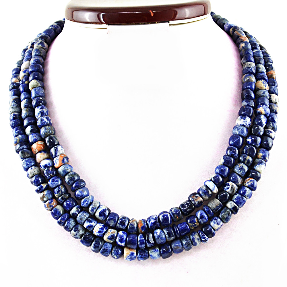 785.00 Cts Natural 3 Strand Untreated Blue Sodalite Round Beads Necklace (DG)