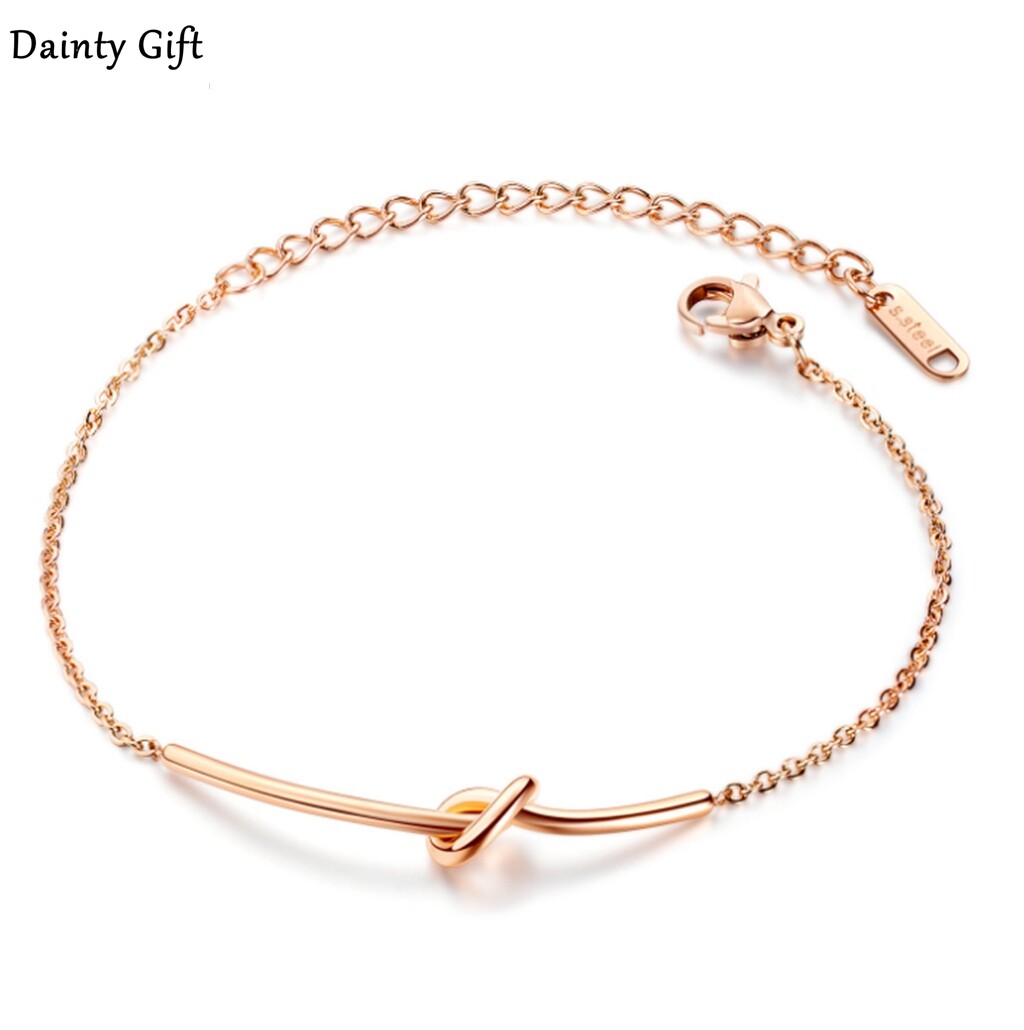 Women Girl Titanium Stainless Steel Love Knot Curve Bar Hand Bracelet 6.5-8.5″