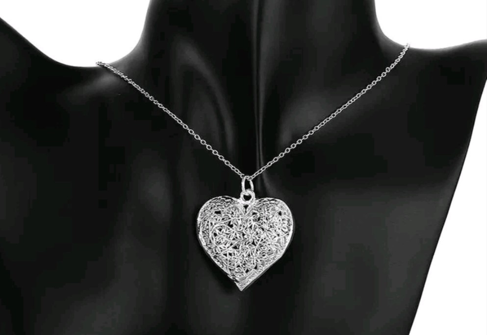 Silver Heart Filigree Pendant 925 Charm Necklace Wedding Fashion Jewelry 26″ New