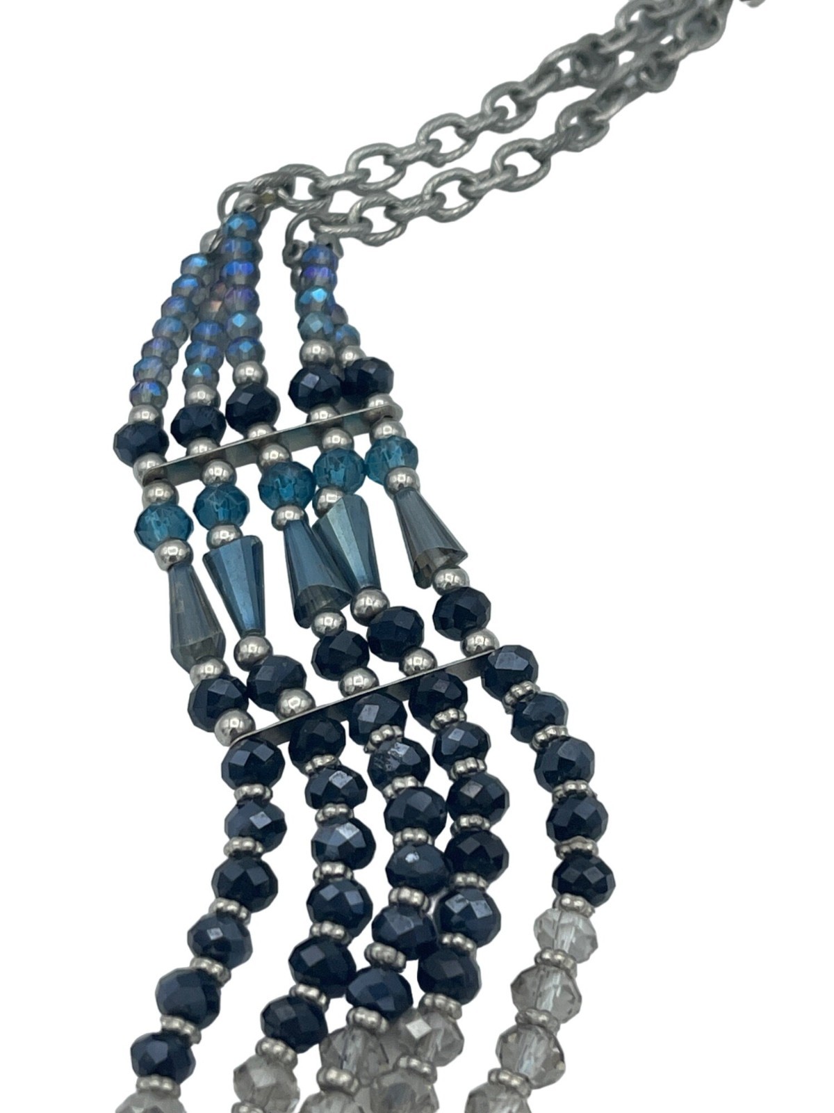 Beaded Multistrand Necklace Aurora Borealis Gradient Colors Blue Gray Shine