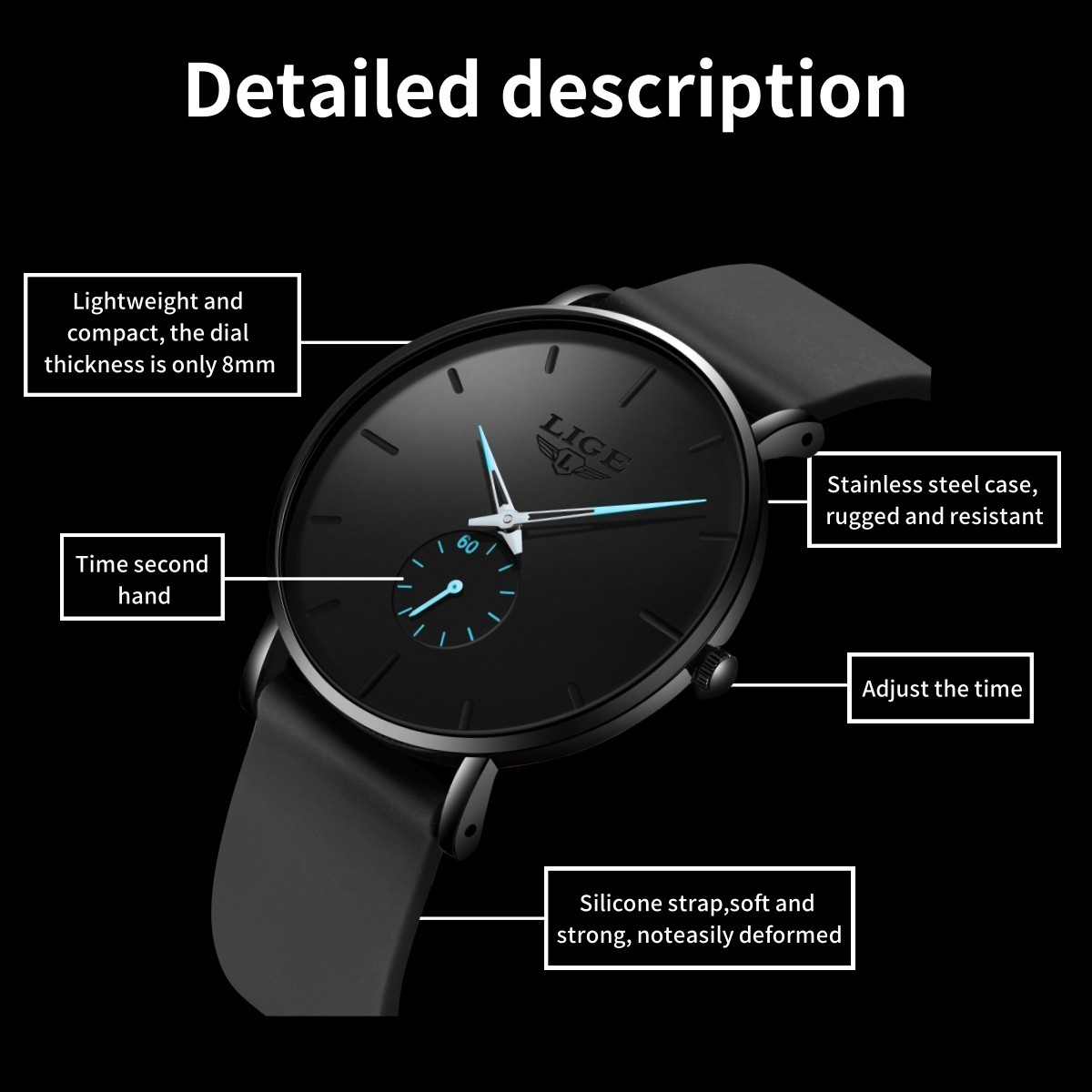 Men Watch Ultra-thin Quartz Second Dial Waterproof Daily Man Wristwatch Boxed