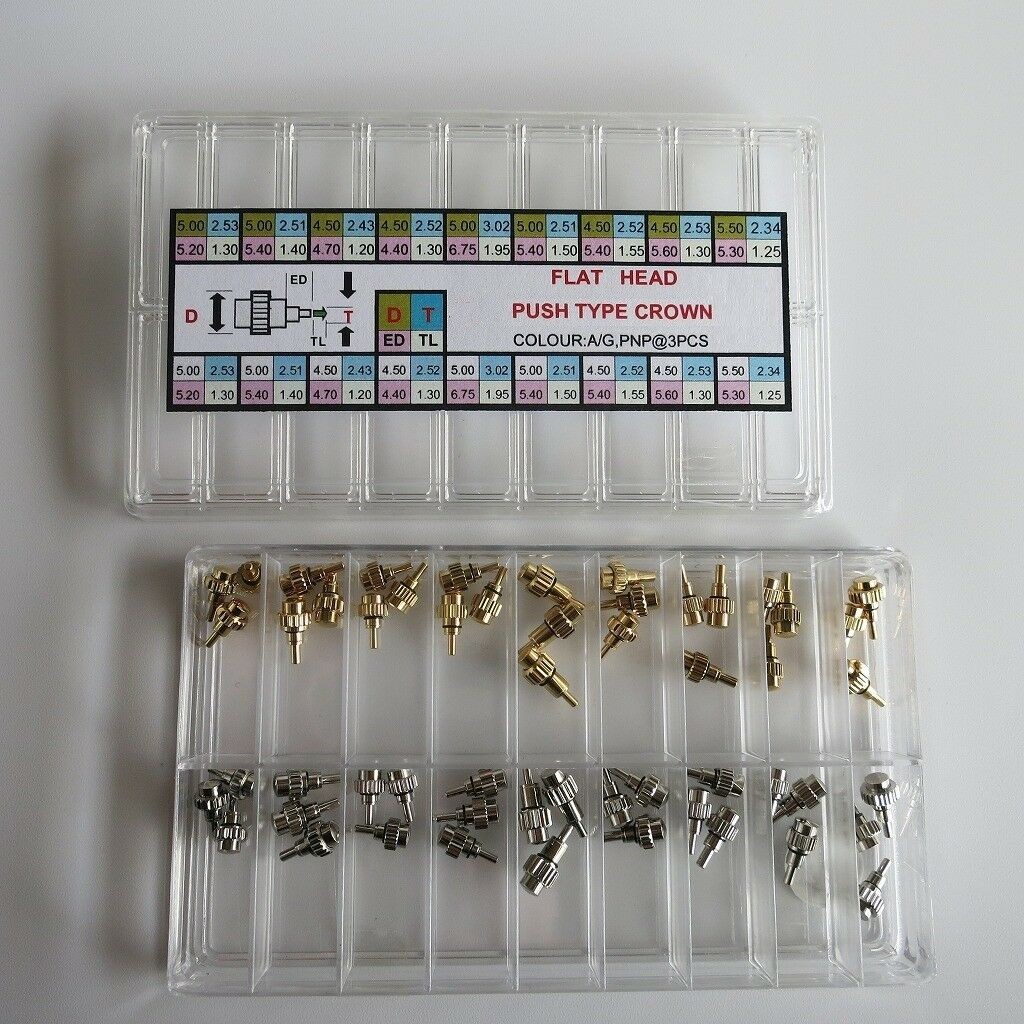 1 Set Stainless Steel Silver/Gold Watch Pusher Button Crown Flat Head Push Type
