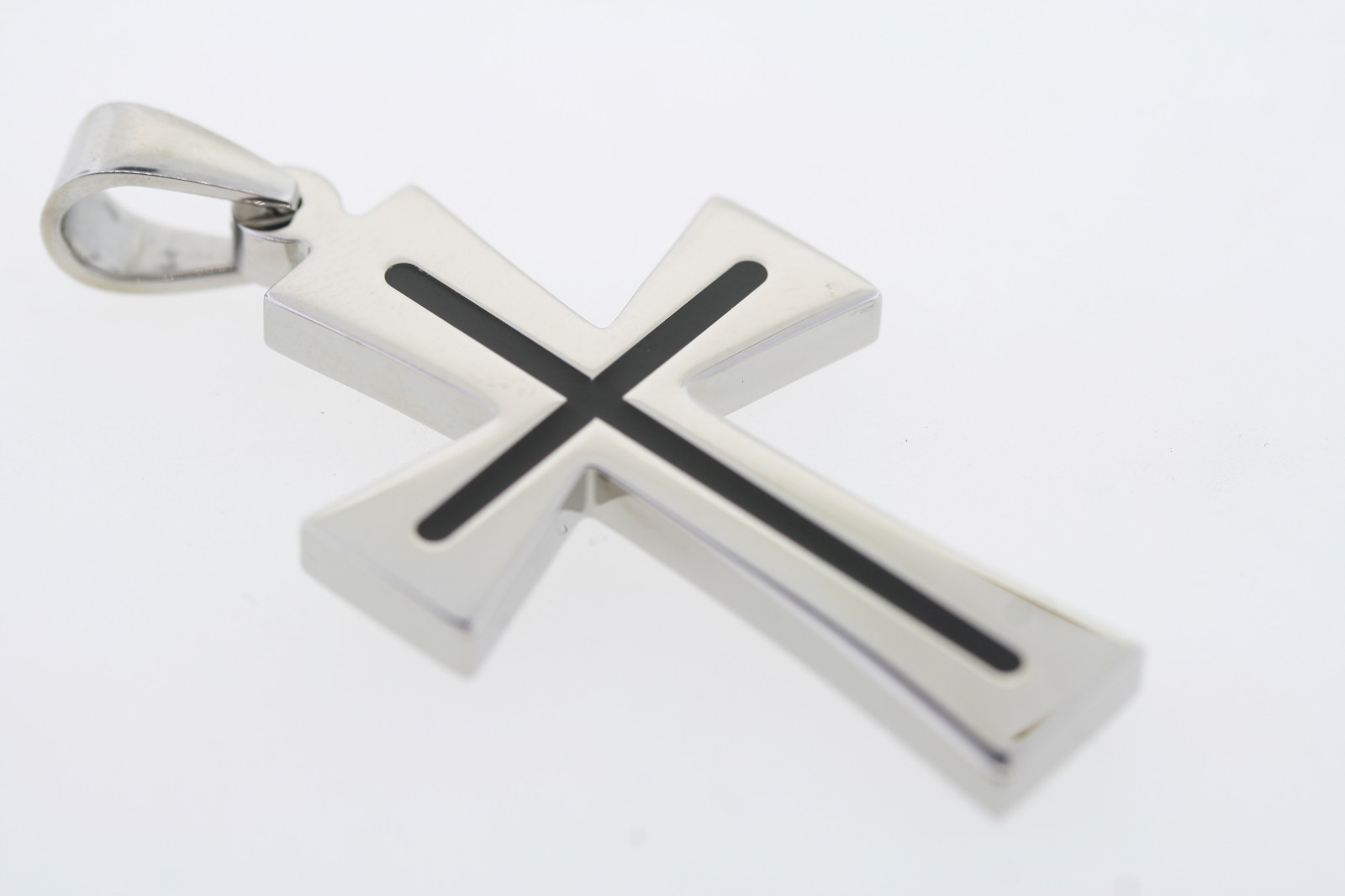 Stainless Steel & Black Resin Inlay Cross 1″ X 2″ Pendant