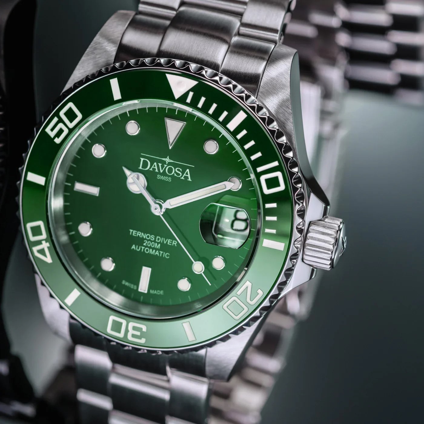 Davosa Ternos Green Ceramic 16155570 Swiss Automatic Diving200m with 2 Bracelets