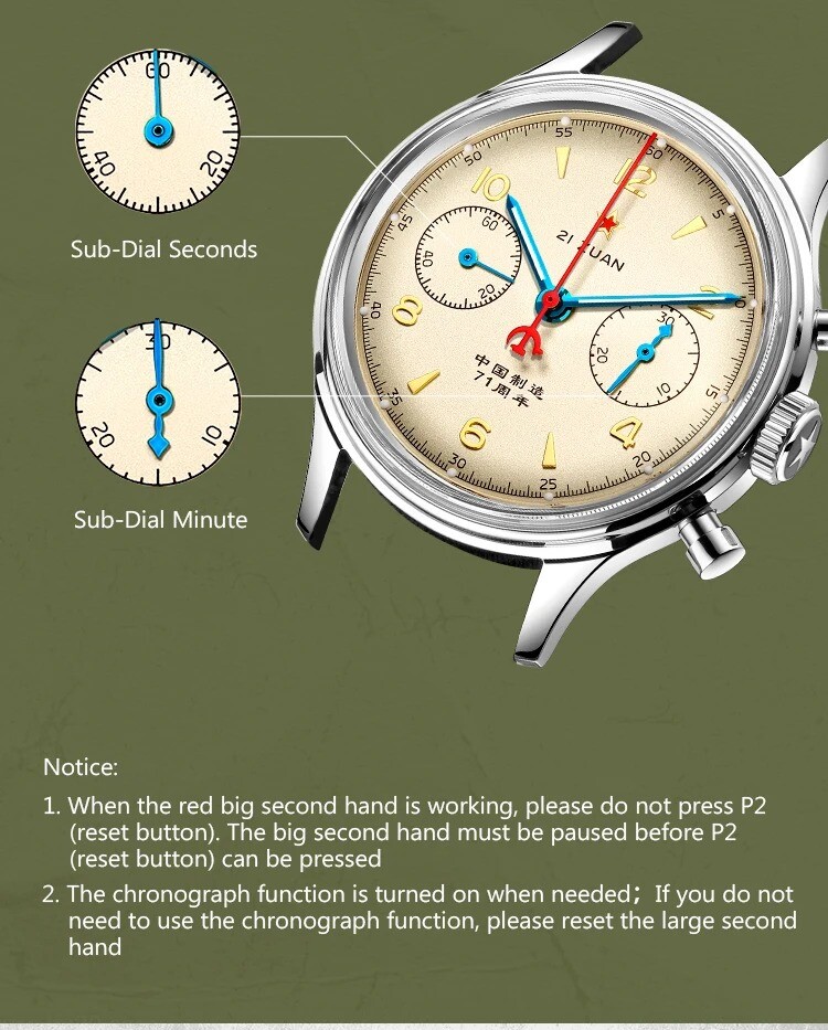 1963 RED STAR 71st Anniversary SEAGULL ST1901 Chronograph Hand Winding Watch C3
